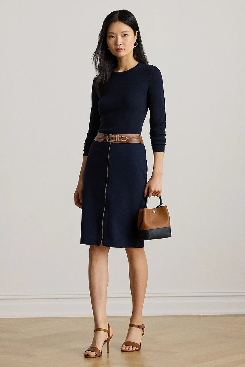 Levně Sukně Lauren Ralph Lauren tmavomodrá barva, midi, pouzdrová, 200980024