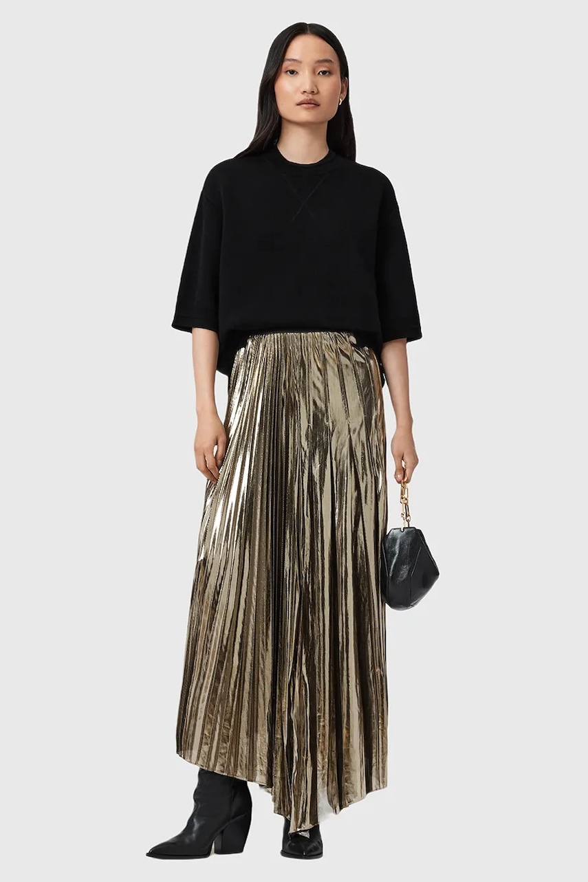 AllSaints fustă JAX culoarea auriu, maxi, evazați, W064RD