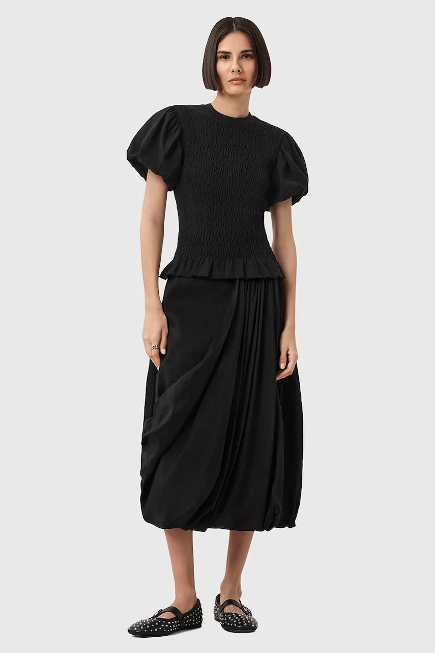 AllSaints fustă NIA culoarea negru, midi, evazați, W001RD