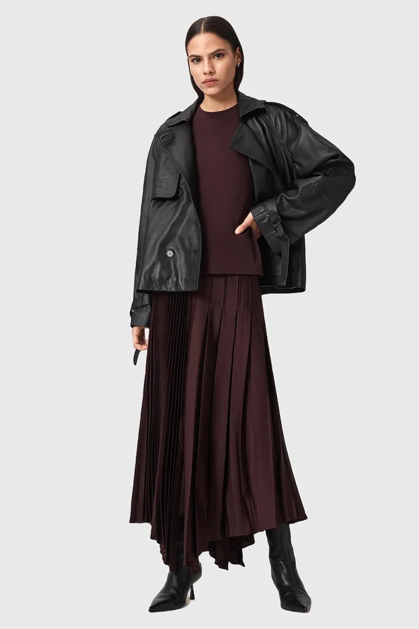 AllSaints fustă JAX culoarea bordo, midi, evazați, W065RD