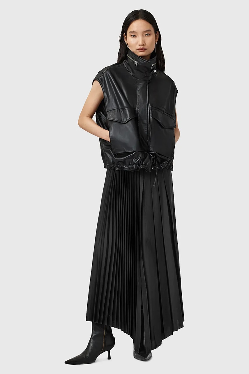 AllSaints fustă JAX culoarea negru, midi, evazați, W065RD