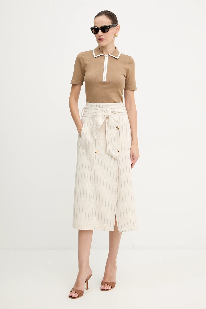 Юбка со льном Morgan цвет бежевый midi прямая JRIZ.F