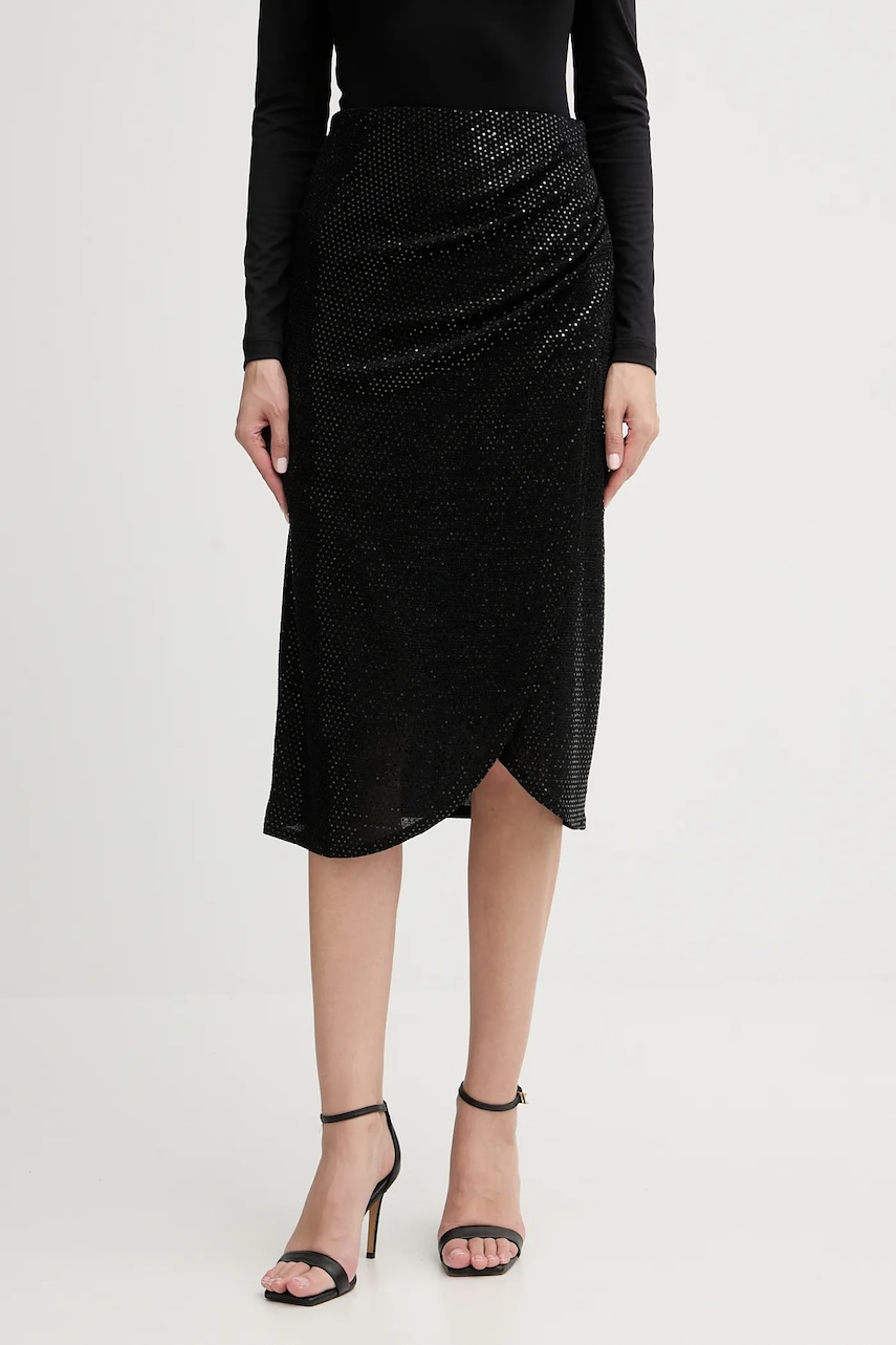 Morgan fustă culoarea negru, midi, drept, JOLIVIA