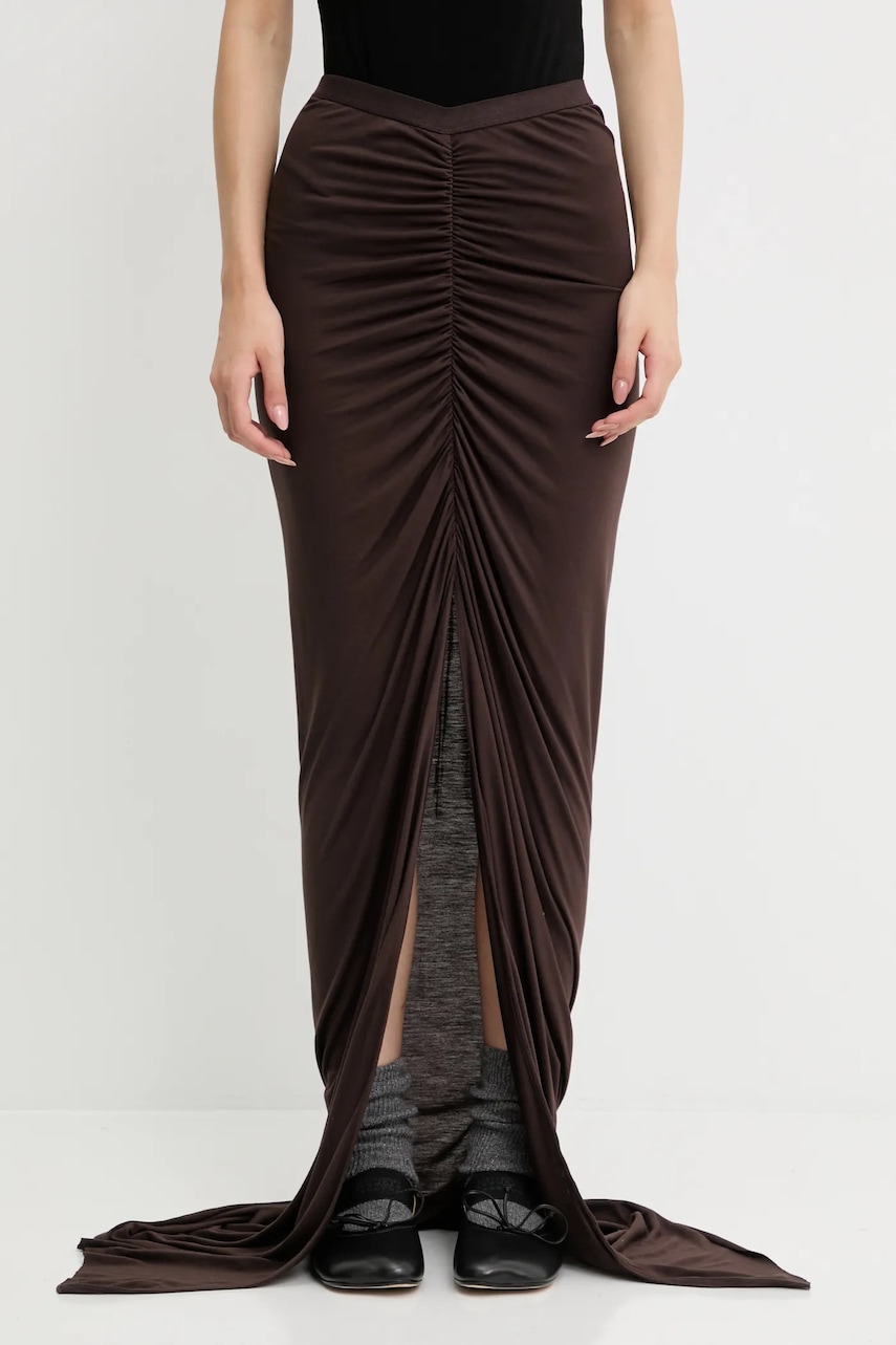 Levně Sukně Rick Owens Lilies Poppy hnědá barva, maxi, LI02E3317.RV