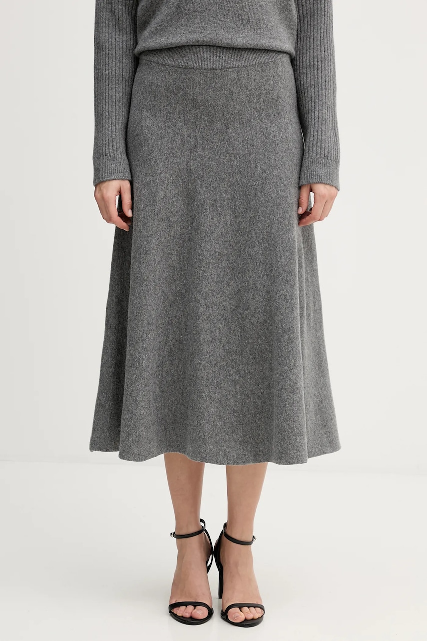 United Colors of Benetton fustă cu lână culoarea gri, midi, evazați, 1444D002B