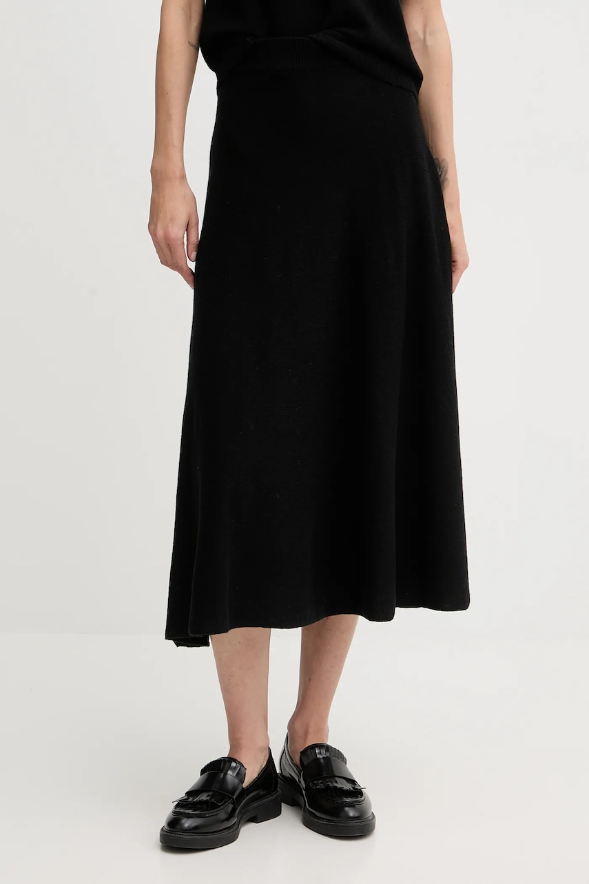 United Colors of Benetton fustă cu lână culoarea negru, midi, evazați, 1444D002B