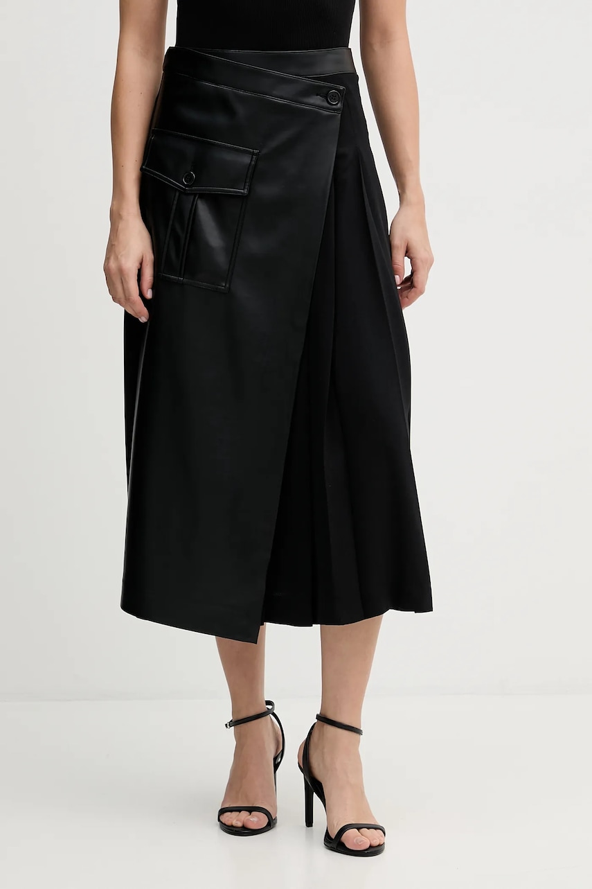 Sisley fustă culoarea negru, midi, evazați, 4SNML0034