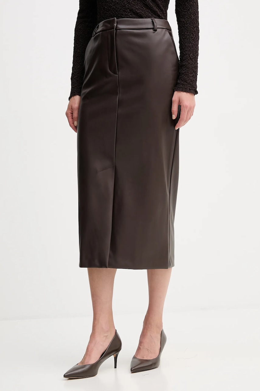 Sandro Ferrone fustă culoarea maro, midi, drept, S15YBFRIBES