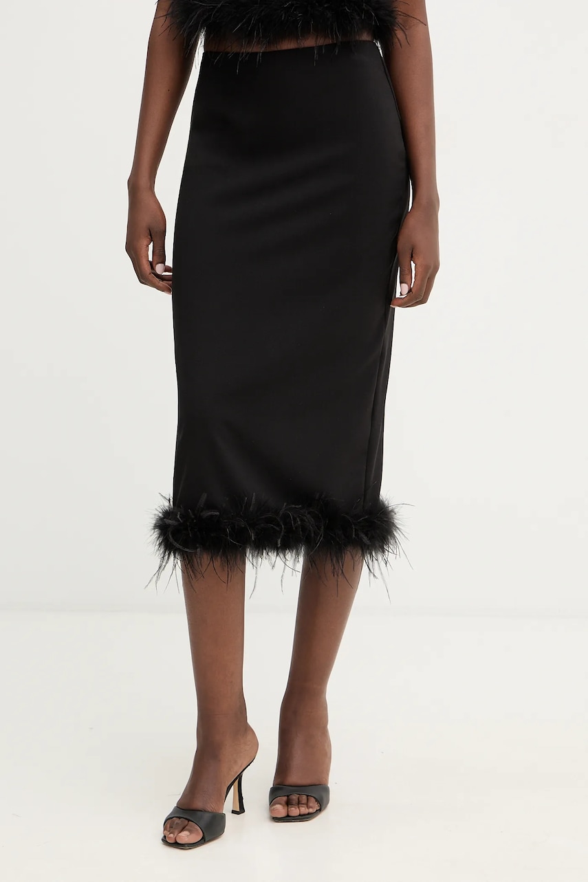 Haveone fustă culoarea negru, midi, drept, GVS-P114