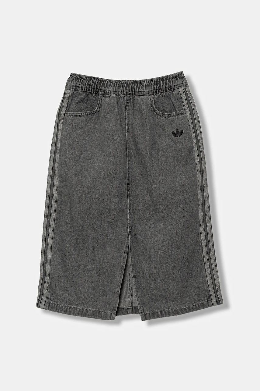 Levně Dětská riflová sukně adidas Originals šedá barva, midi, JY3561