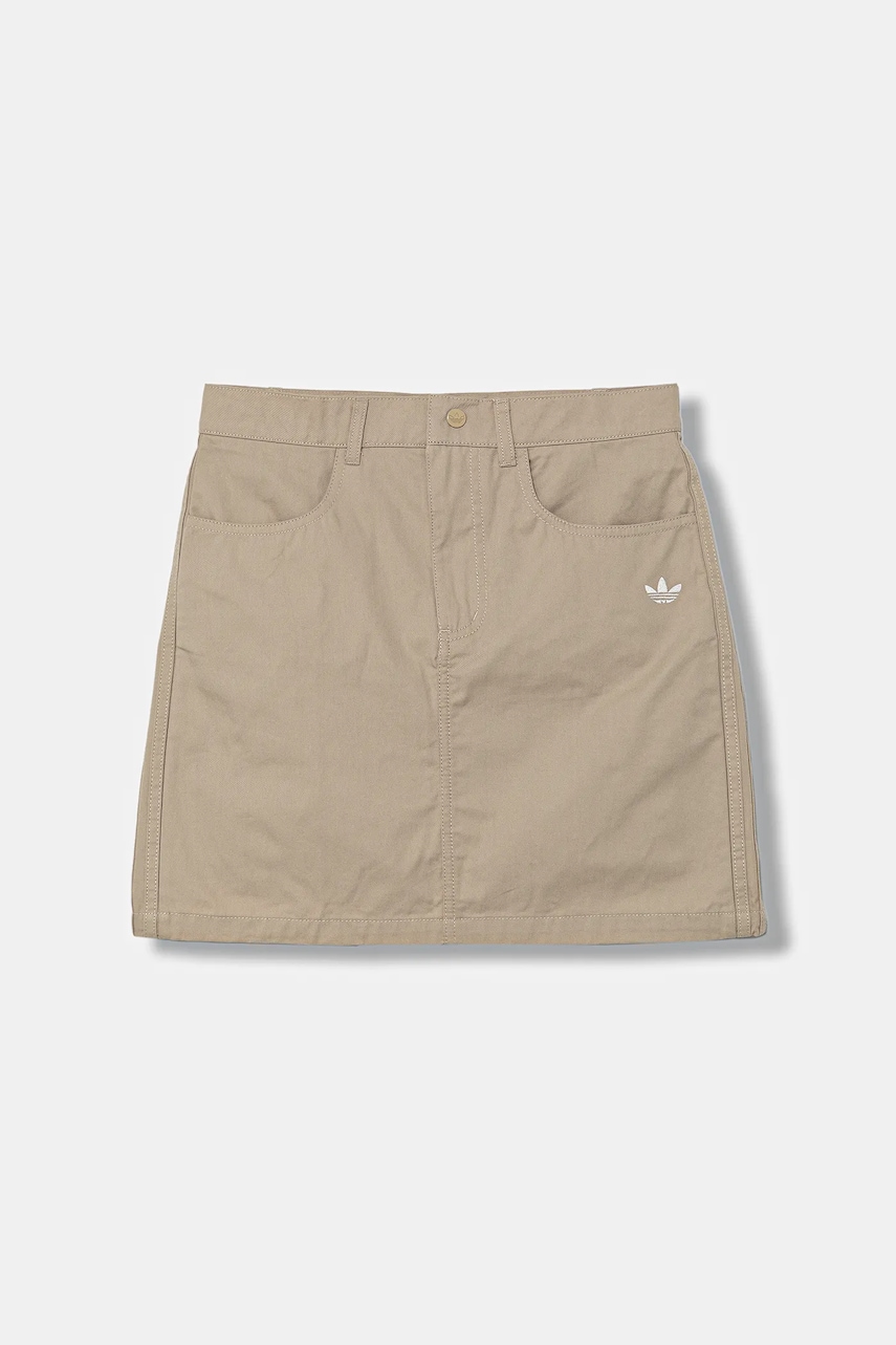 adidas Originals fustă din bumbac pentru copii culoarea bej, mini, drept, JY2747