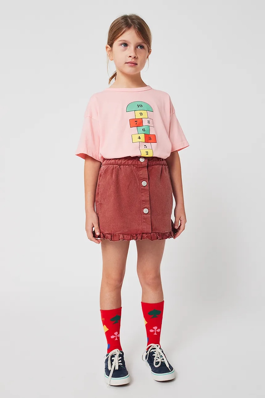 Bobo Choses fustă din bumbac pentru copii Tic Tac Toe culoarea roz, mini, evazați, 225AC100