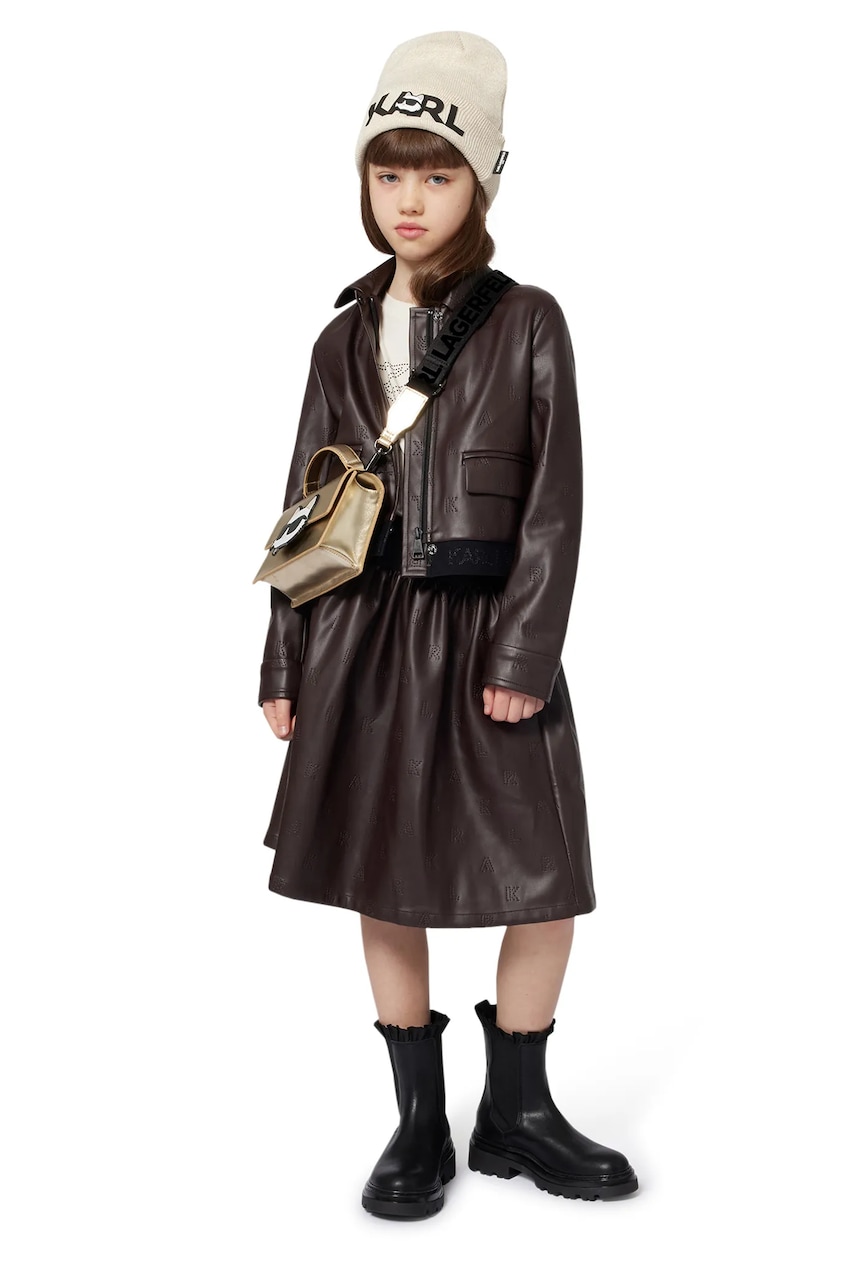 Karl Lagerfeld fustă fete culoarea maro, mini, evazați, Z30593