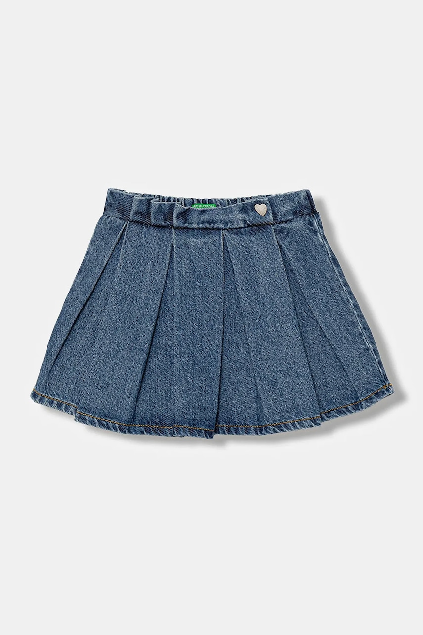 Levně Dětská riflová sukně United Colors of Benetton modrá barva, mini, áčková, 488PG0018