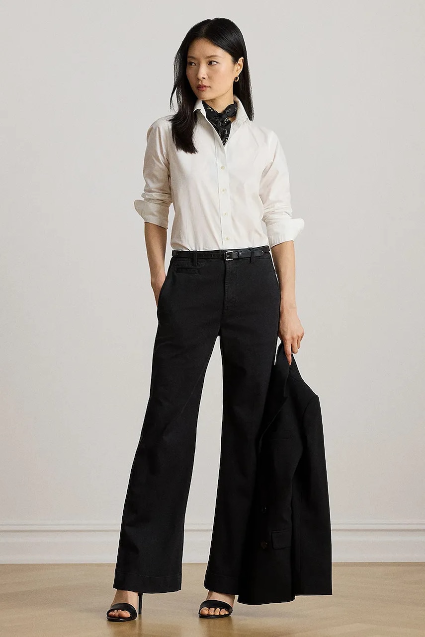 Levně Kalhoty Lauren Ralph Lauren dámské, černá barva, zvony, high waist, 200P02077