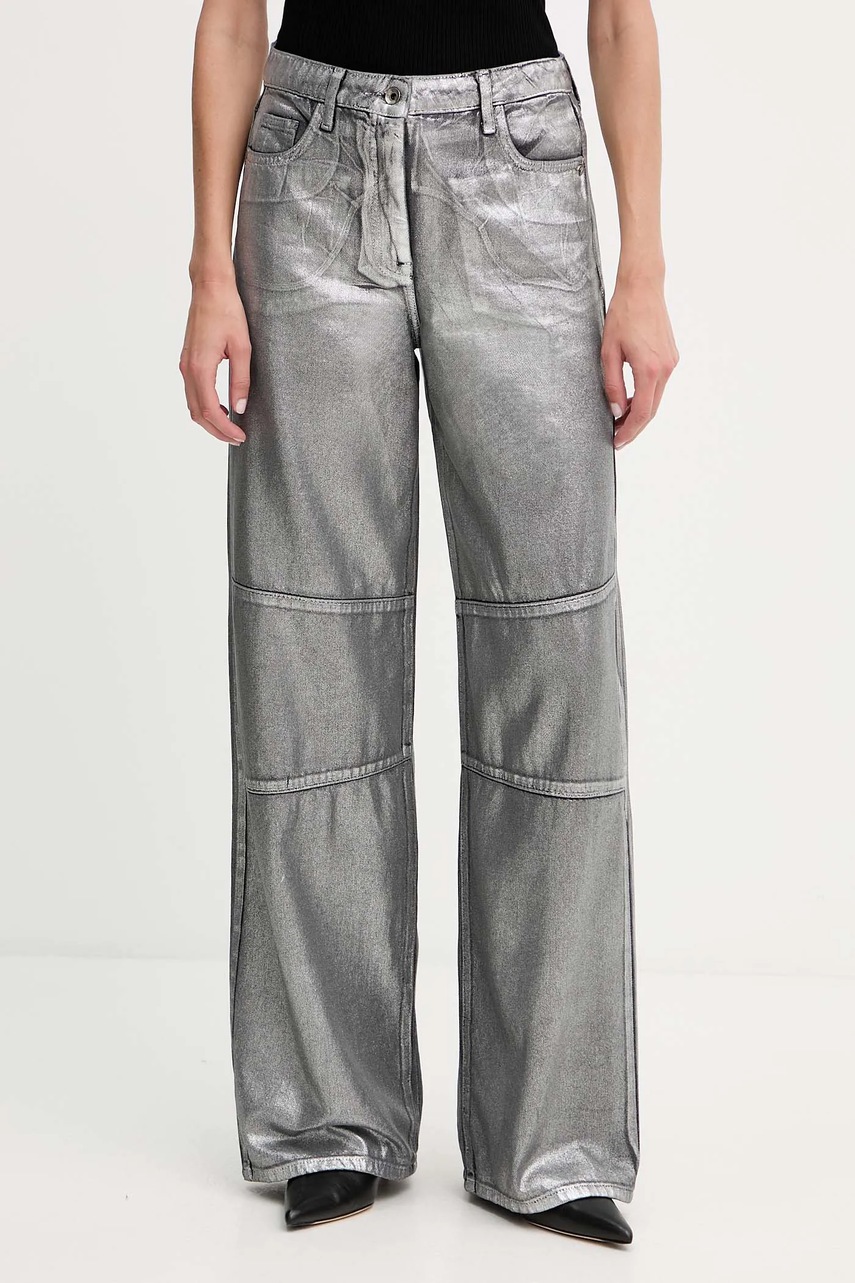 Levně Bavlněné kalhoty Patrizia Pepe dámské, stříbrná barva, široké, high waist, 8P0737 D114