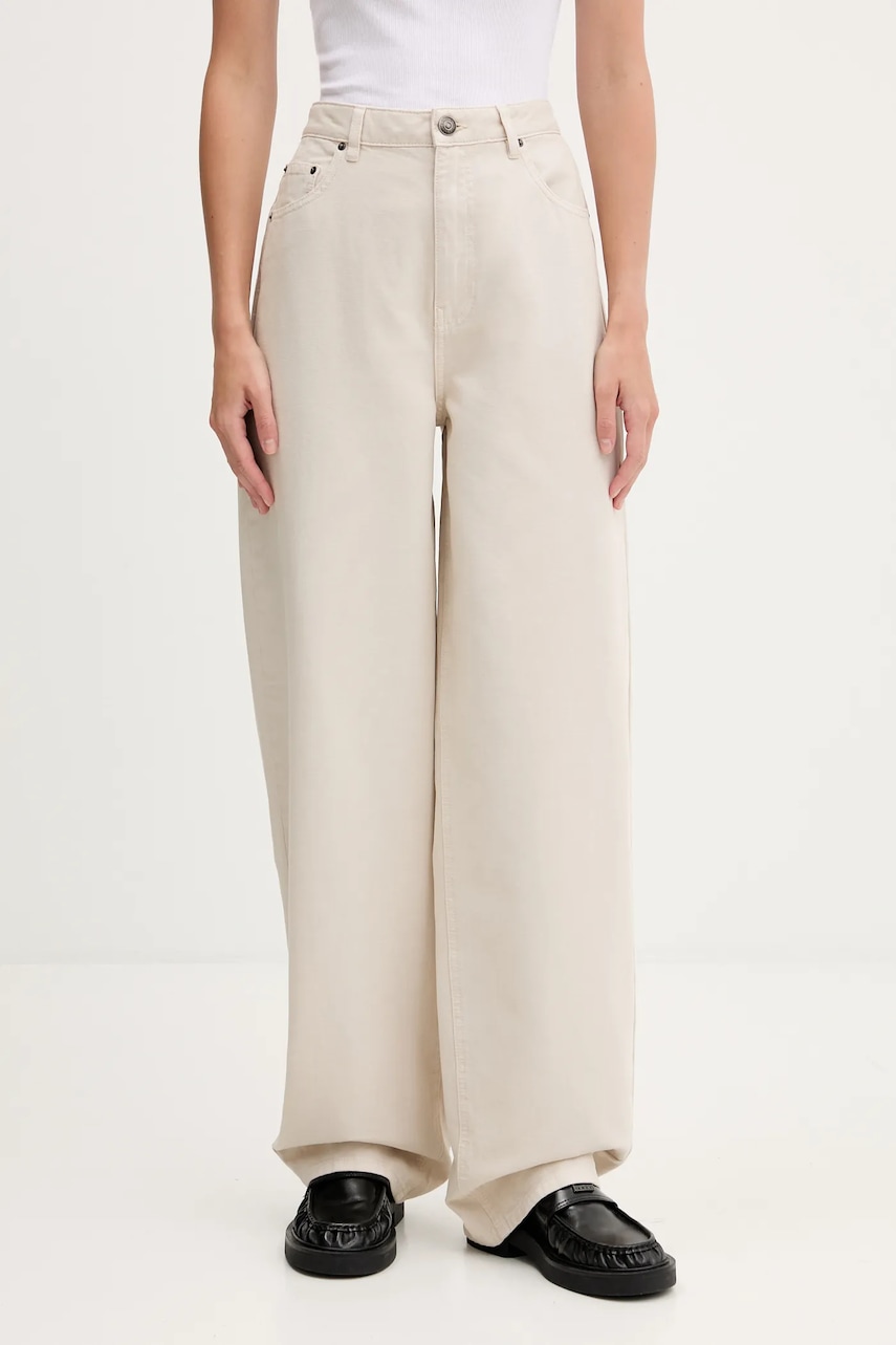 Rotate pantaloni de bumbac culoarea bej, lat, high waist, 1142981763
