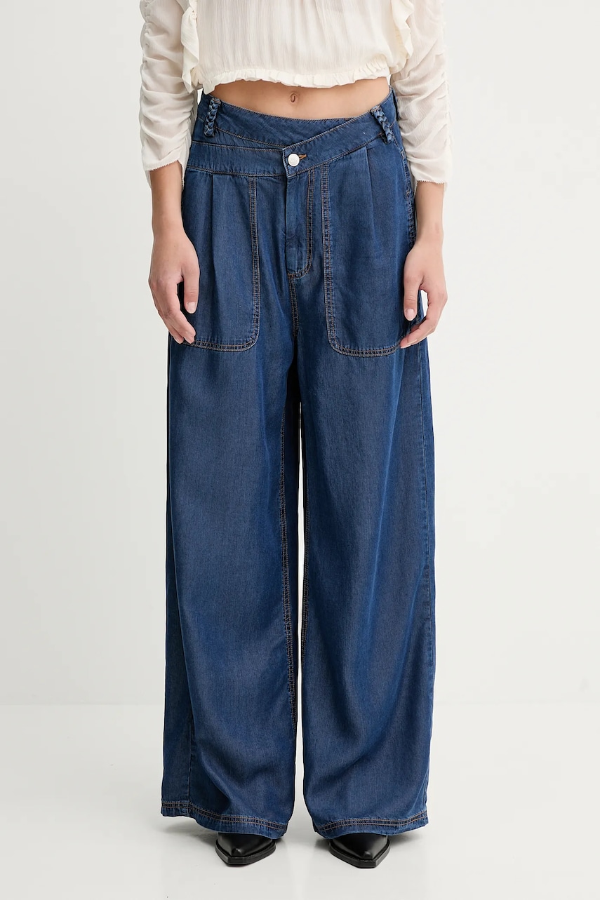 Levně Kalhoty MUNTHE PAYTEN dámské, modrá barva, široké, high waist, 252142525207