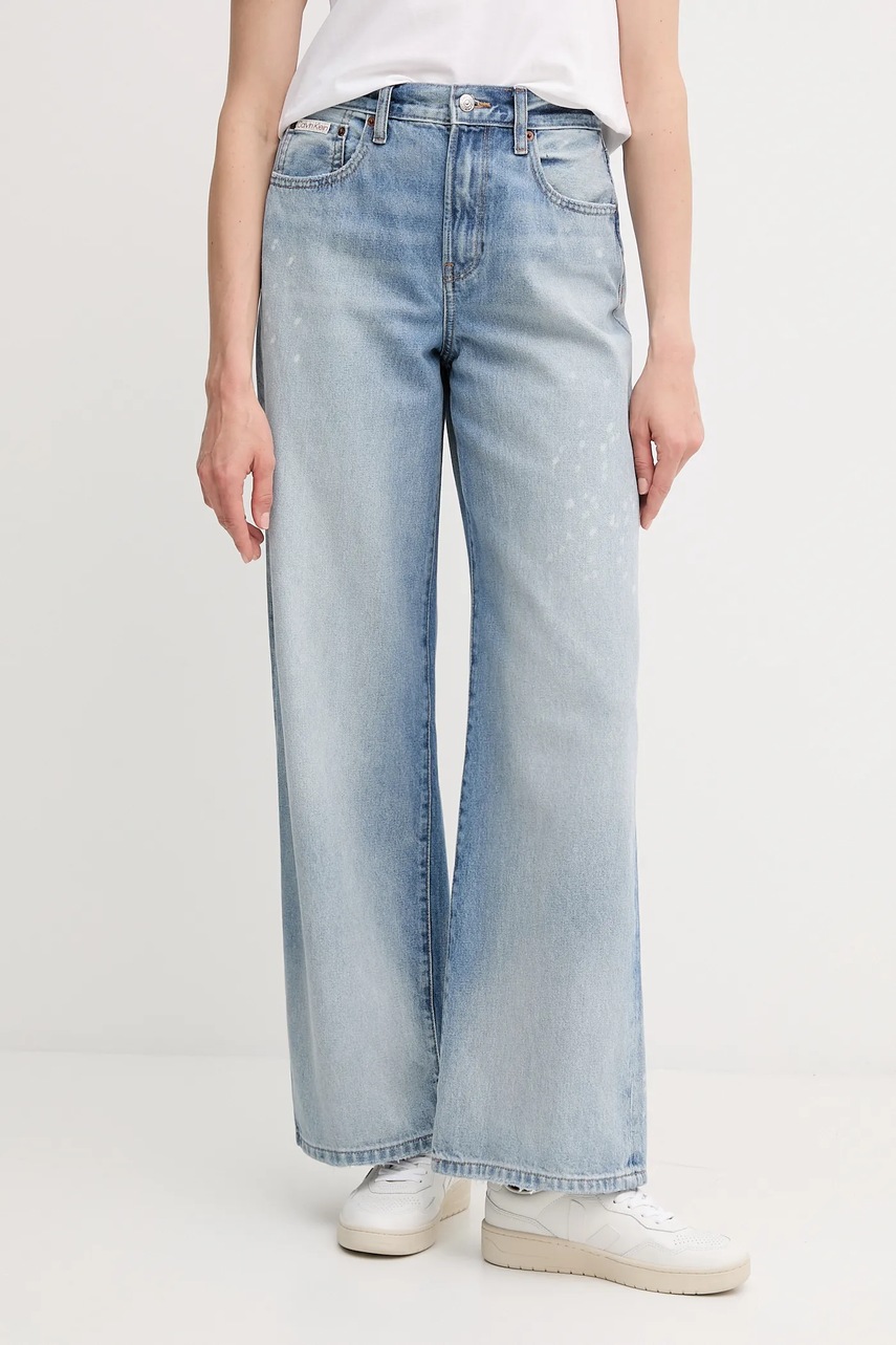 Levně Džíny Calvin Klein Jeans dámské, modrá barva, LV047C702G