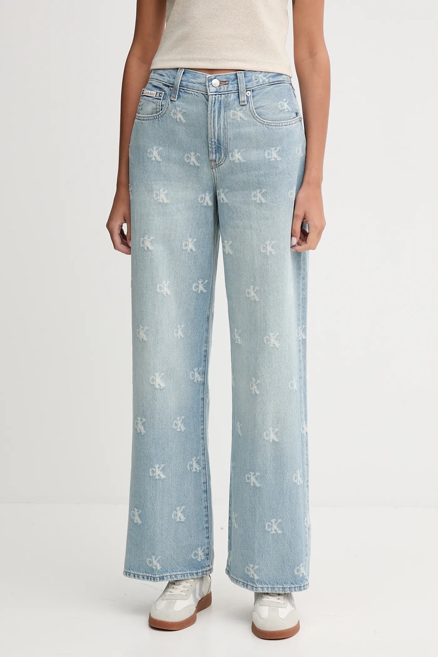 Levně Džíny Calvin Klein Jeans dámské, modrá barva, LV047C785G
