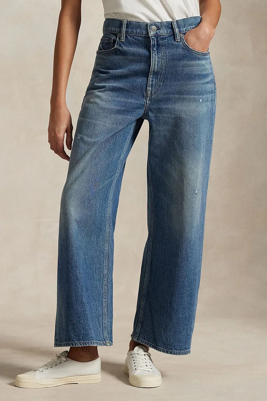 Levně Bavlněné džíny Polo Ralph Lauren Wd Lg Crp Ankle Wide dámské, high waist, 211969377