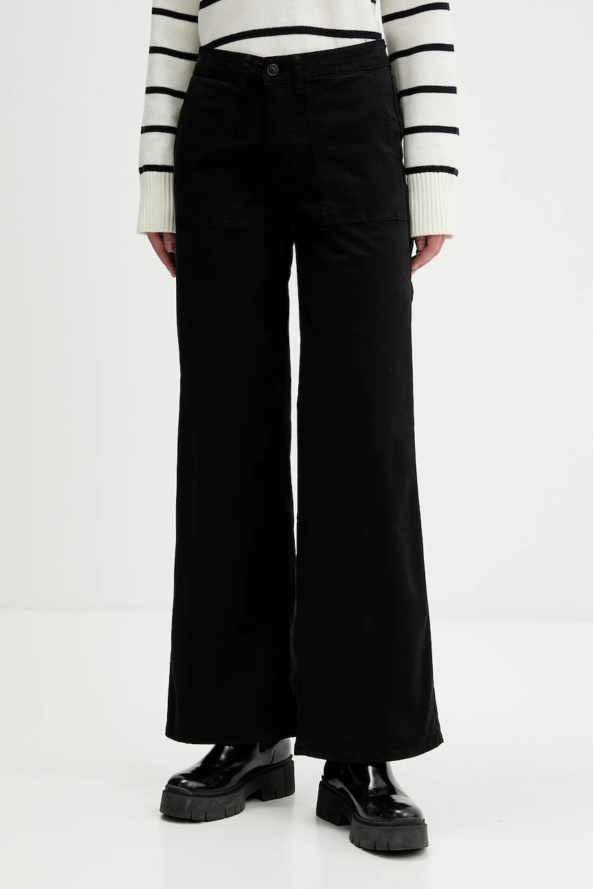 Levně Kalhoty Guess Jeans dámské, černá barva, široké, high waist, W5GB40 WGB51