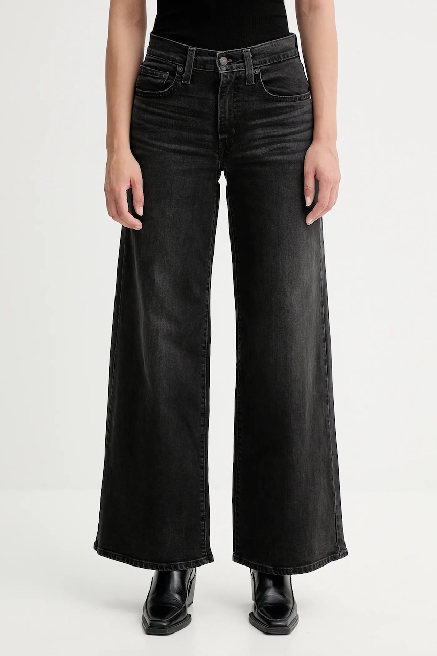 Levně Džíny Levi's 728 HR WIDE LEG dámské, černá barva, 0039B