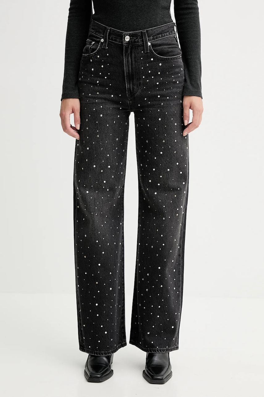 Levně Džíny Levi's RIBCAGE WIDE LEG dámské, černá barva, A6081.0055