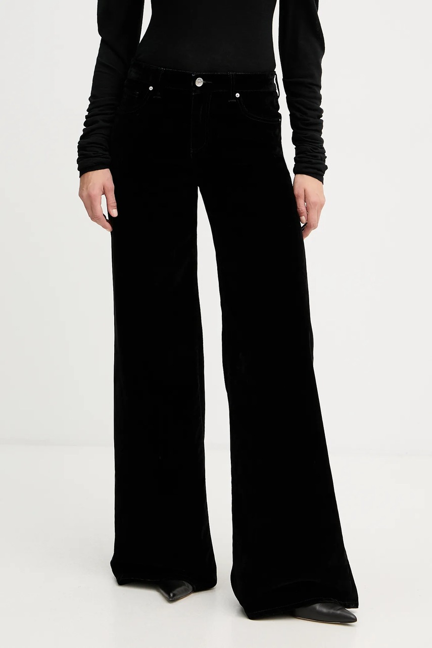 Armani Exchange pantaloni de catifea culoarea negru, drept, high waist, XW001184 AF16093