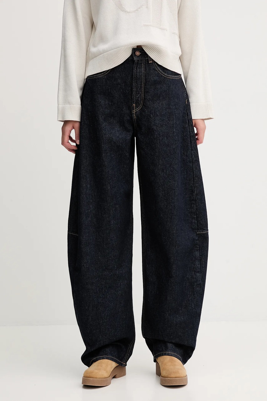 Levně Džíny Calvin Klein Jeans dámské, tmavomodrá barva, LV047D701G