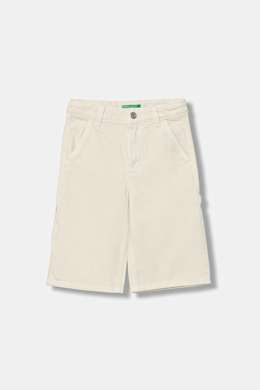 United Colors of Benetton pantaloni scurți din denim pentru copii culoarea bej, uni, talie reglabilă, 481SCF04Z