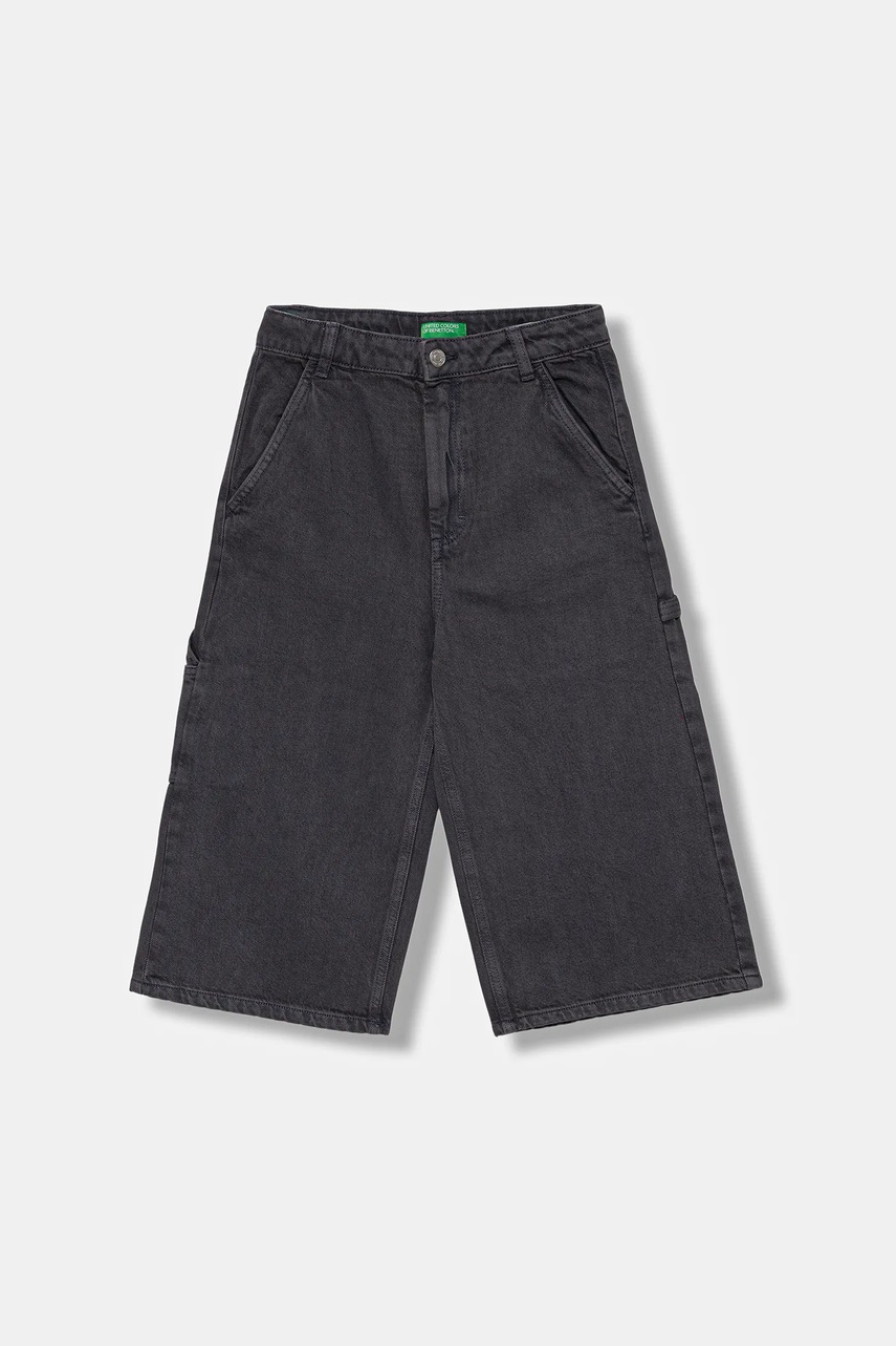 United Colors of Benetton pantaloni scurți din denim pentru copii culoarea gri, uni, talie reglabilă, 481SCF04Z
