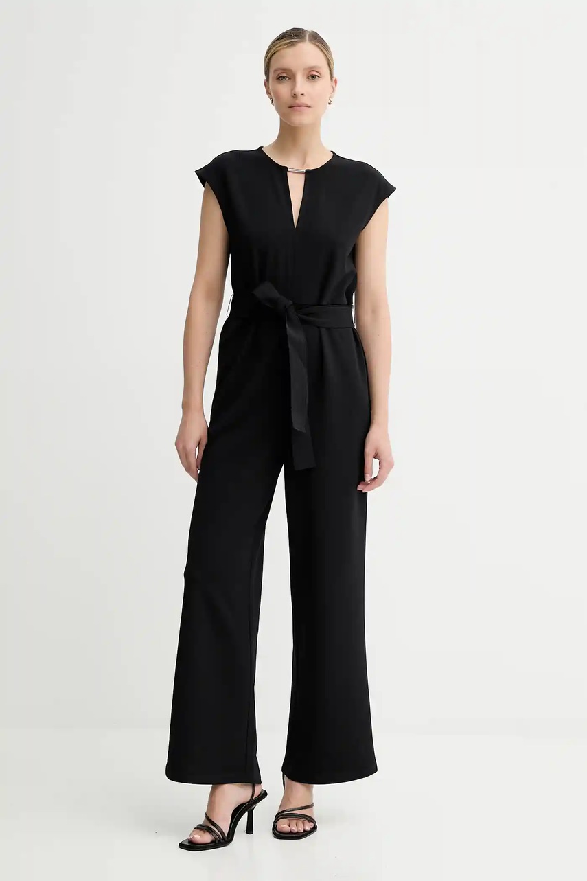 Levně Overal Calvin Klein černá barva, s výstřihem do v, LV044C066G