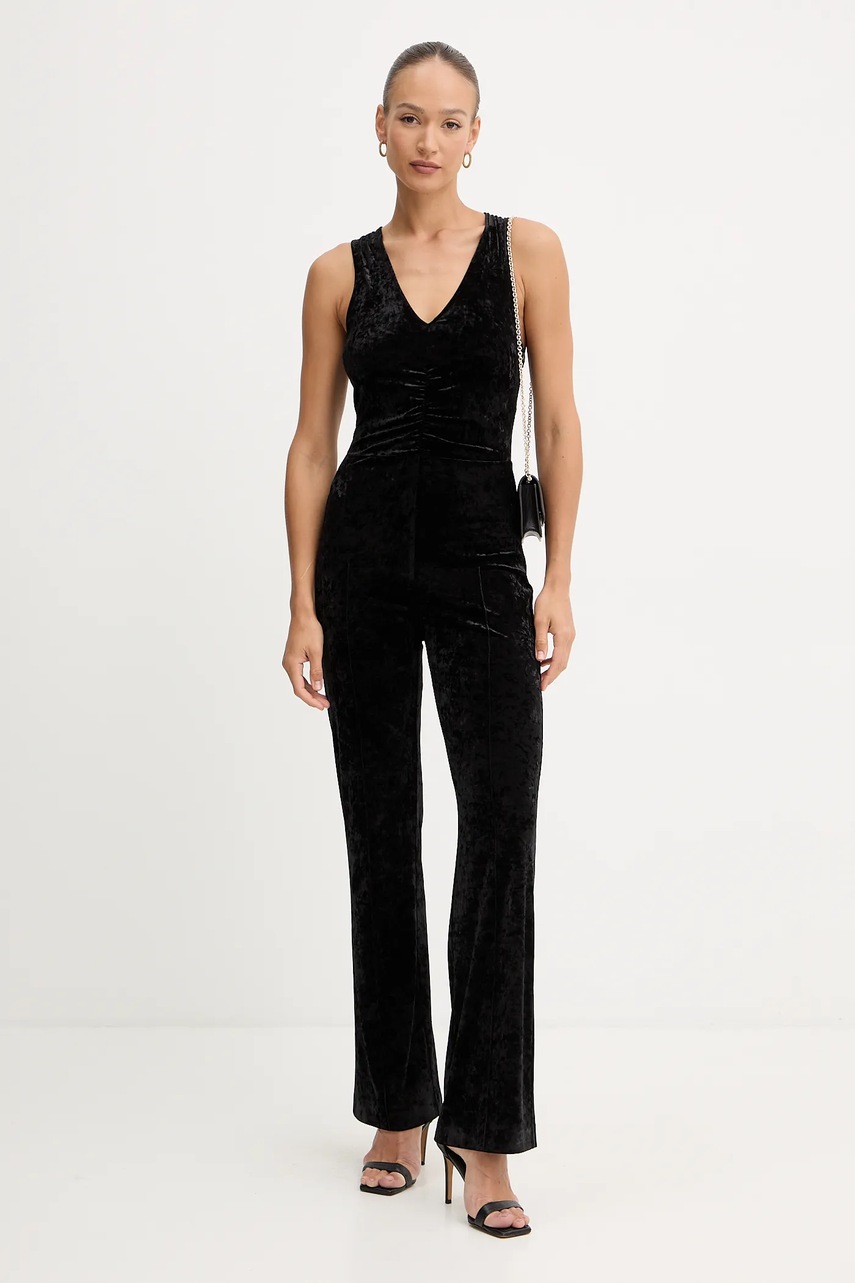 Комбинезон из велюра Patrizia Pepe цвет чёрный острое декольте 2T0094 J343