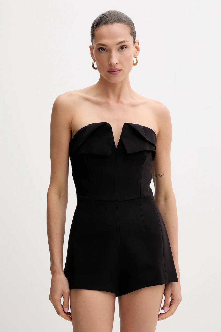Bardot salopetă culoarea negru, 60092PB