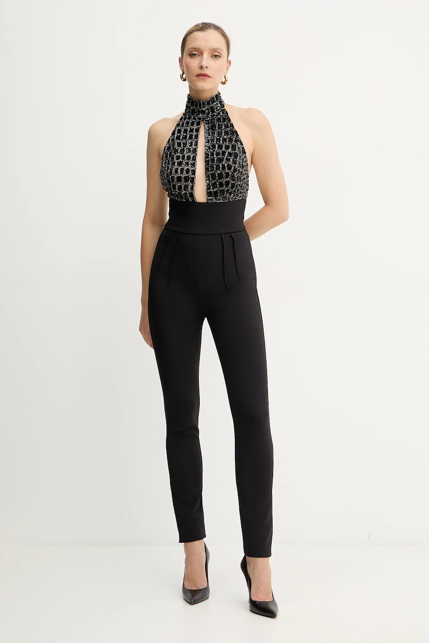 Elisabetta Franchi salopetă culoarea negru, cu decolteu rotund, TU06257E2