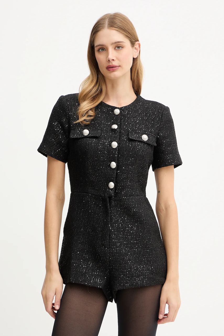 Bardot salopetă culoarea negru, 60098PB