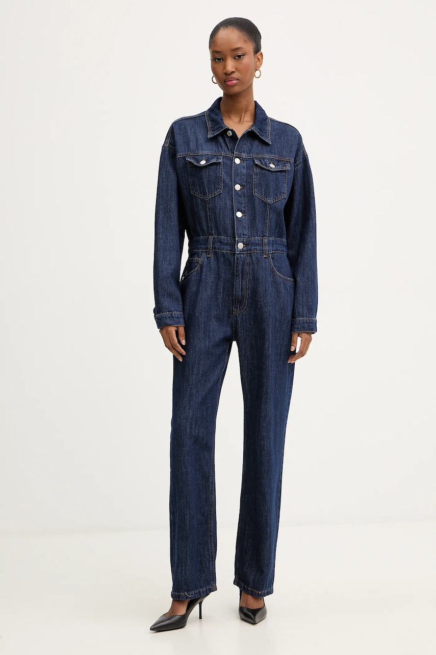 Haveone salopetă jeans bumbac, cu guler, YGZ-P006