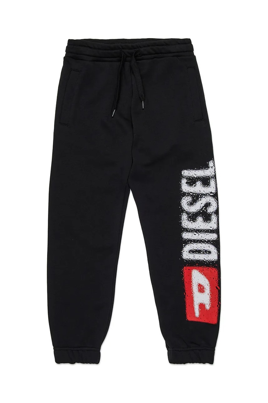Diesel pantaloni de trening din bumbac pentru copii PANTLI TROUSERS culoarea negru, cu imprimeu, J02445