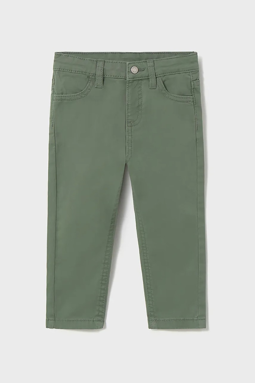 Levně Kojenecké kalhoty Mayoral slim fit basic zelená barva, 563