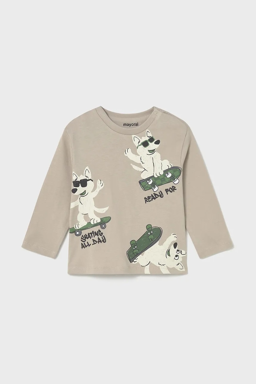 Mayoral longsleeve din bumbac pentru copii culoarea bej, cu imprimeu, 2061