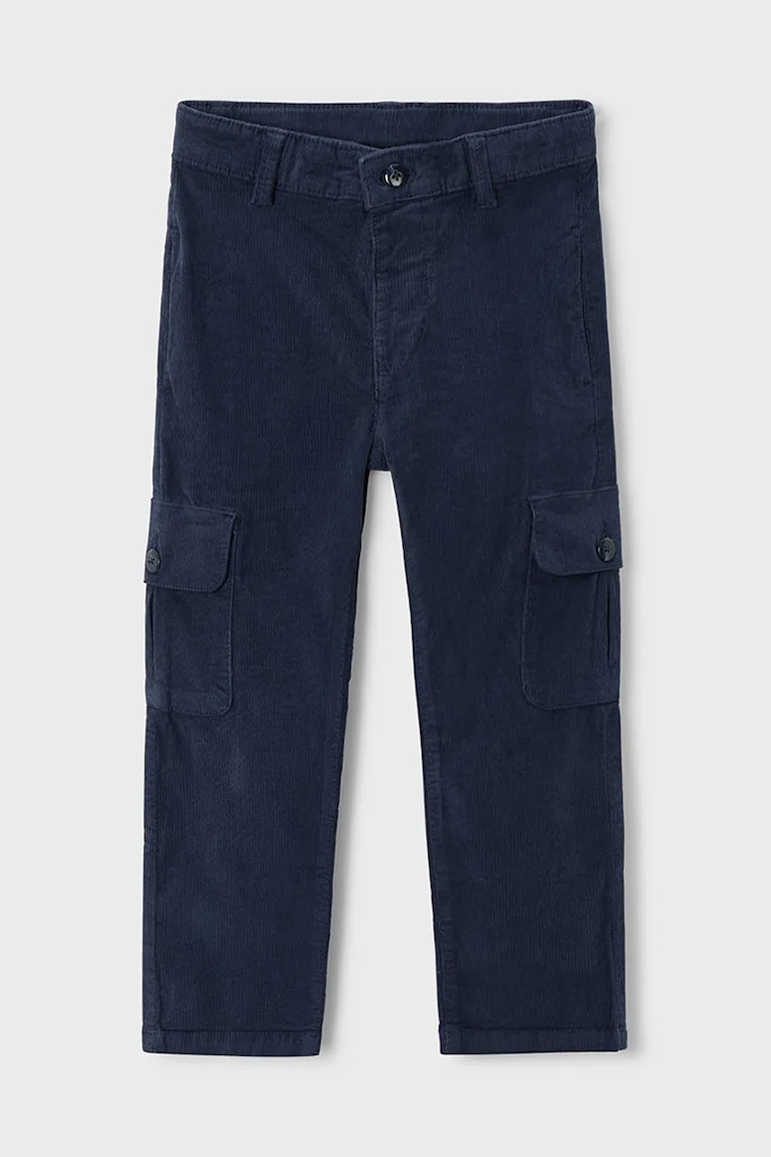 Mayoral pantaloni din catifea pentru copii cargo sztruks culoarea bleumarin, uni, 4564