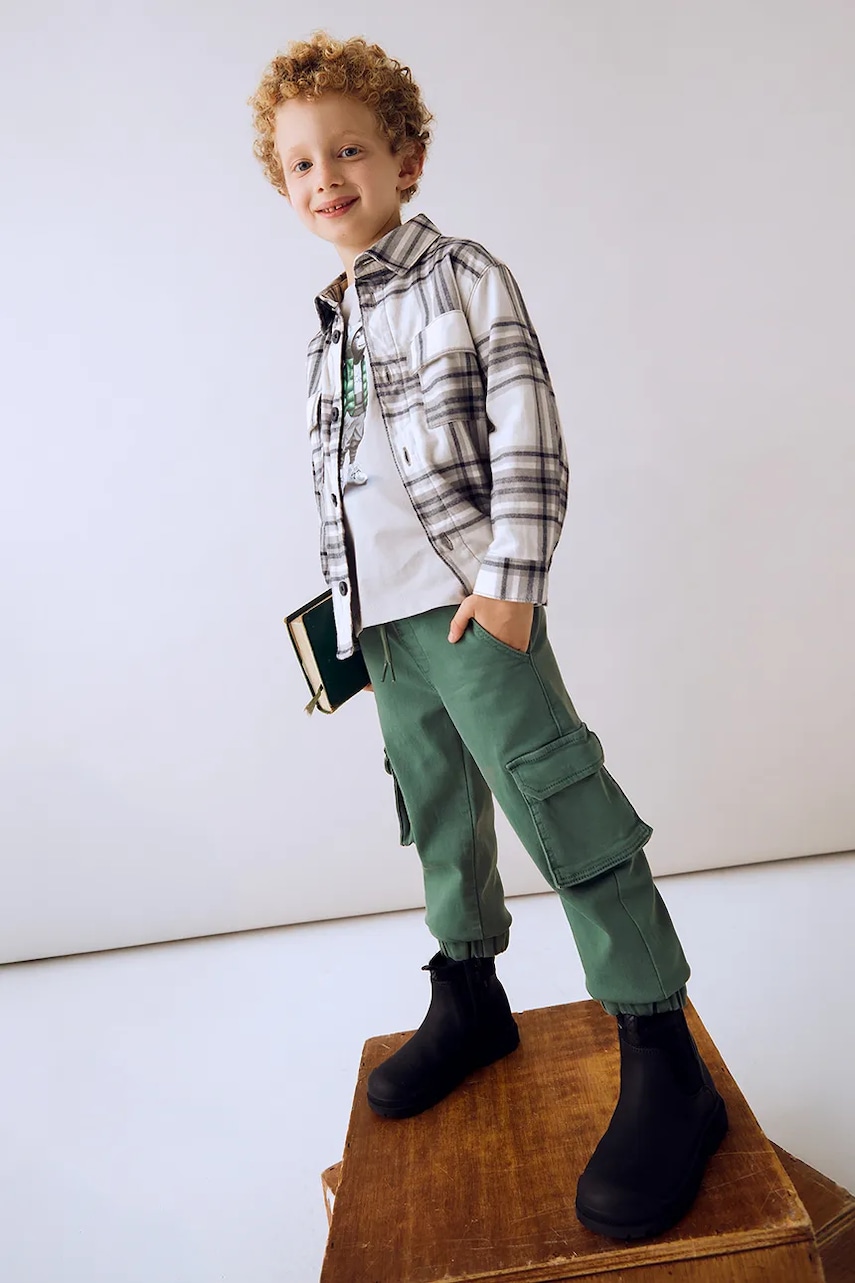 Mayoral pantaloni copii cargo soft culoarea verde, uni, 4567