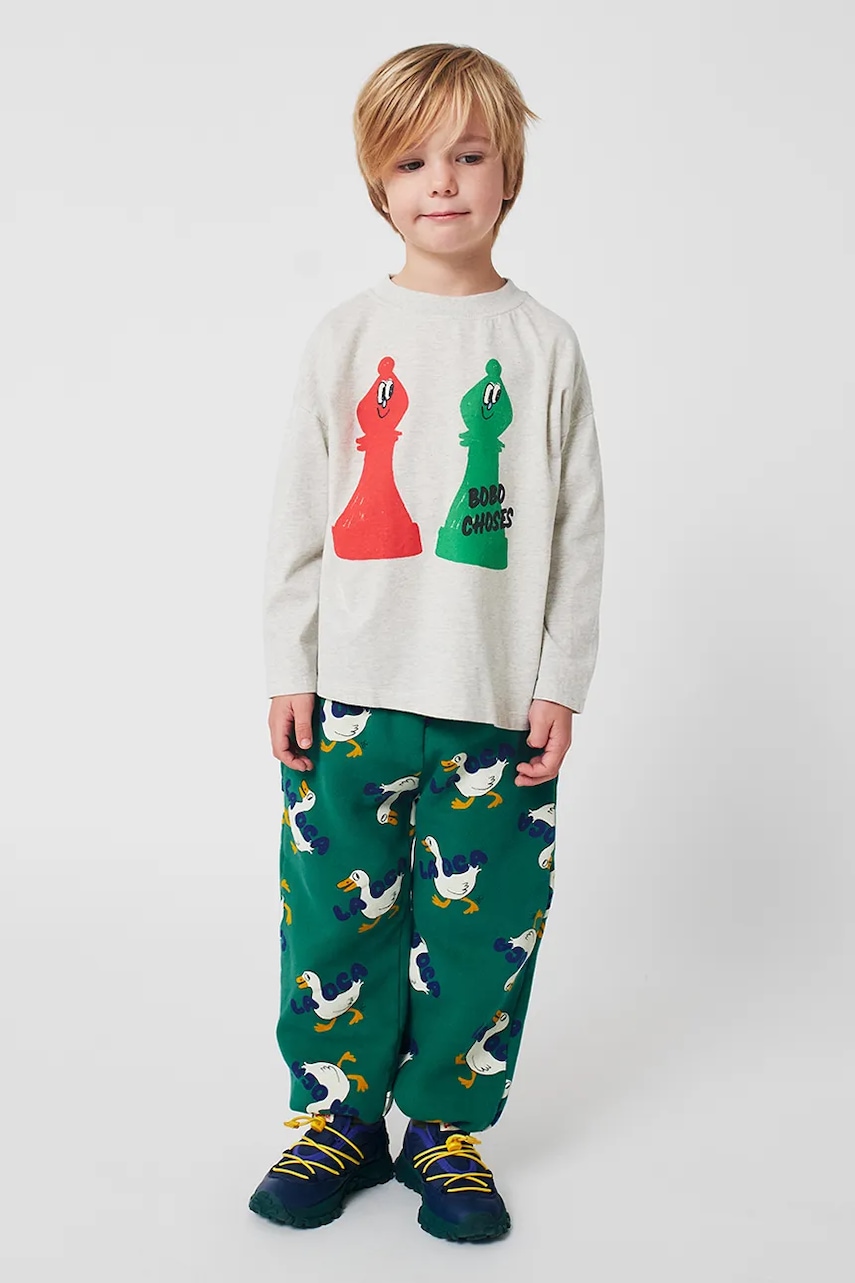 Bobo Choses pantaloni de trening pentru copii La Oca culoarea verde, cu imprimeu, 225AC065