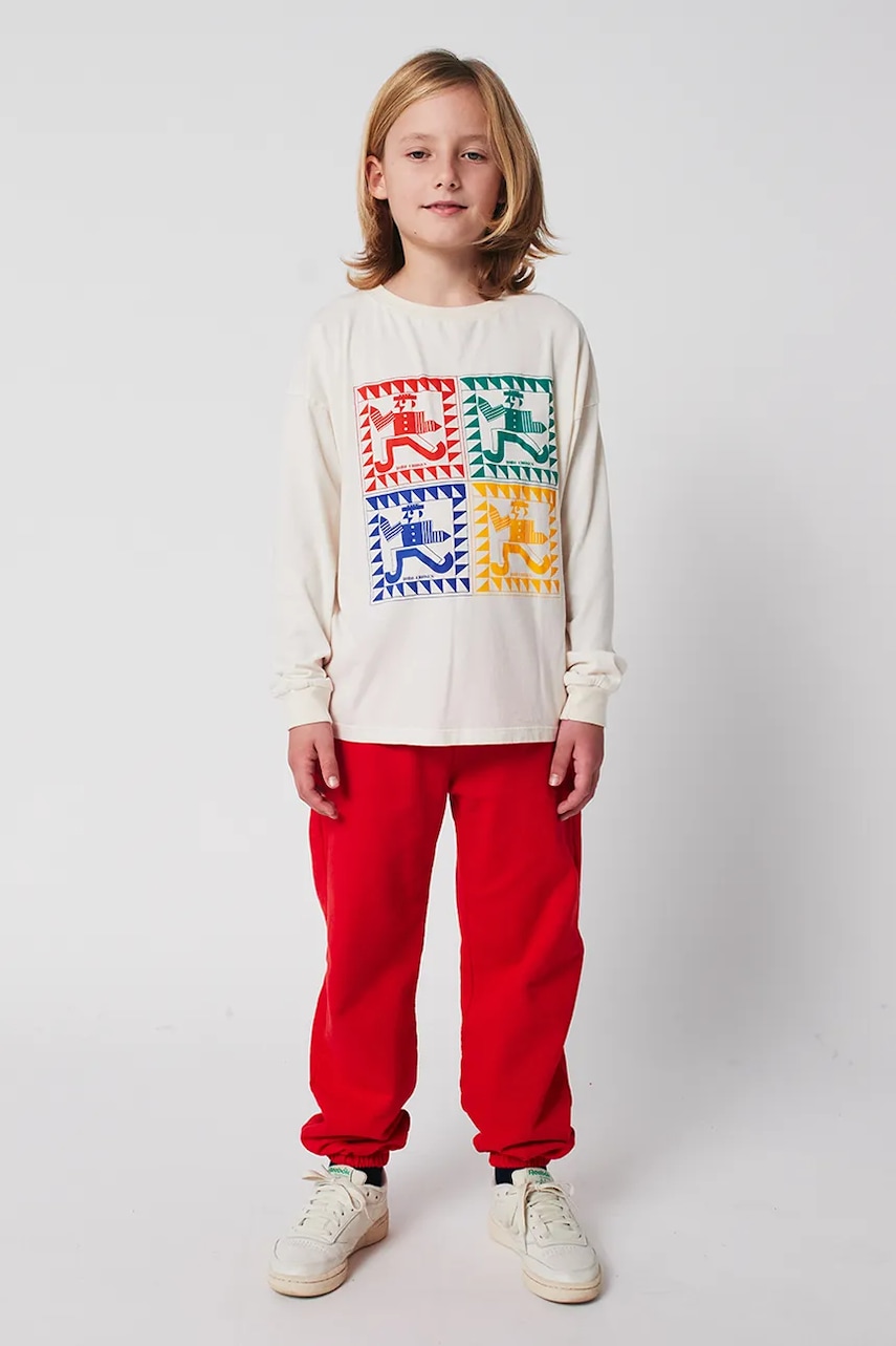 Bobo Choses pantaloni de trening din bumbac pentru copii Curve culoarea roșu, cu imprimeu, 225AC066