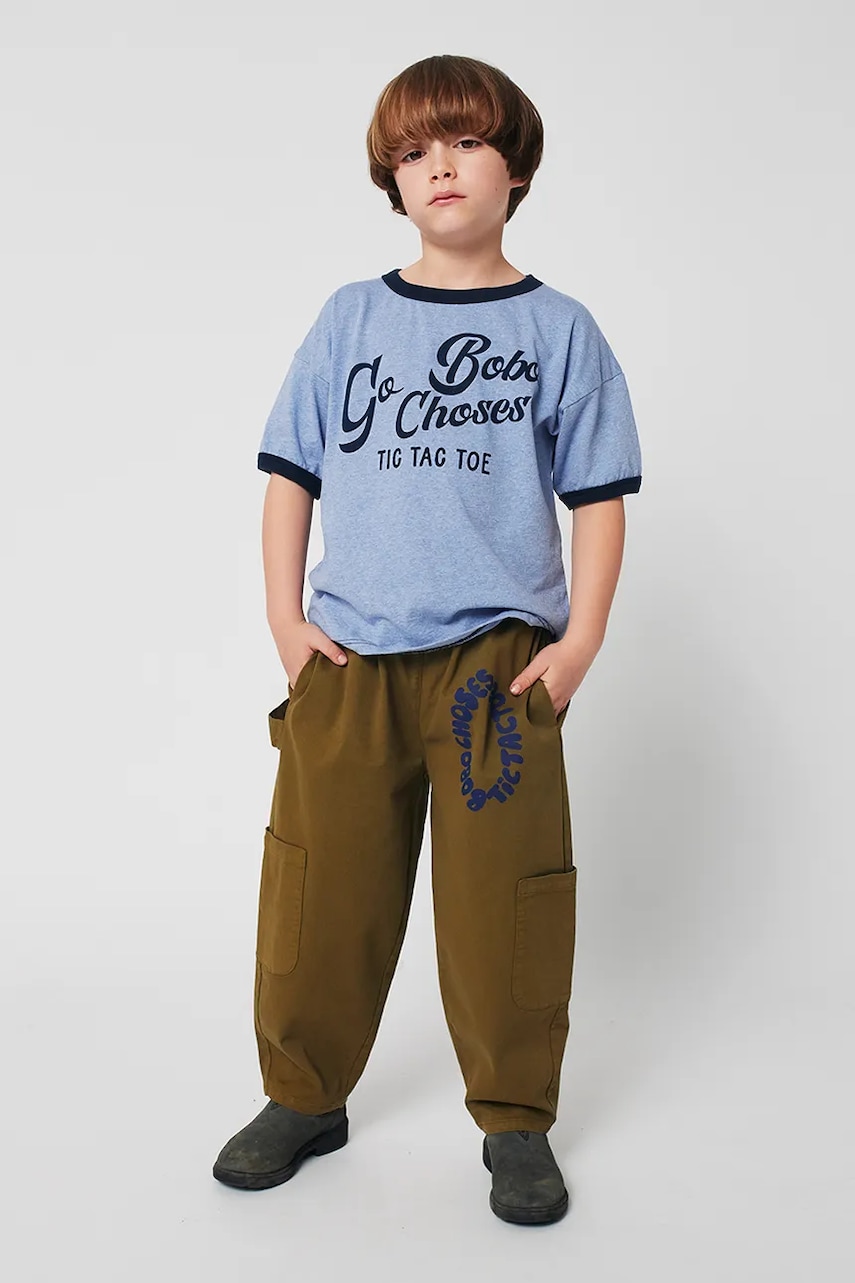 Bobo Choses pantaloni copii Tic Tac Toe culoarea verde, uni, 225AC077