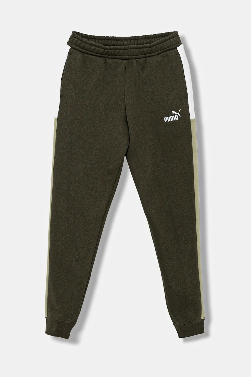 Puma pantaloni de trening pentru copii ESS BLOCK Sweatpants FL B culoarea verde, cu imprimeu, 690782