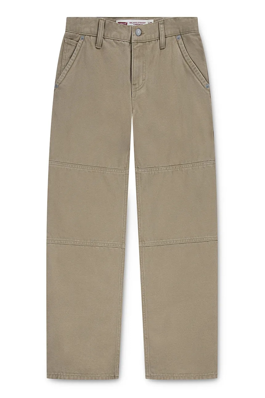 Levně Dětské bavlněné kalhoty Levi's 555 RELAXED CARPENTER PANTS zelená barva, 9EN807