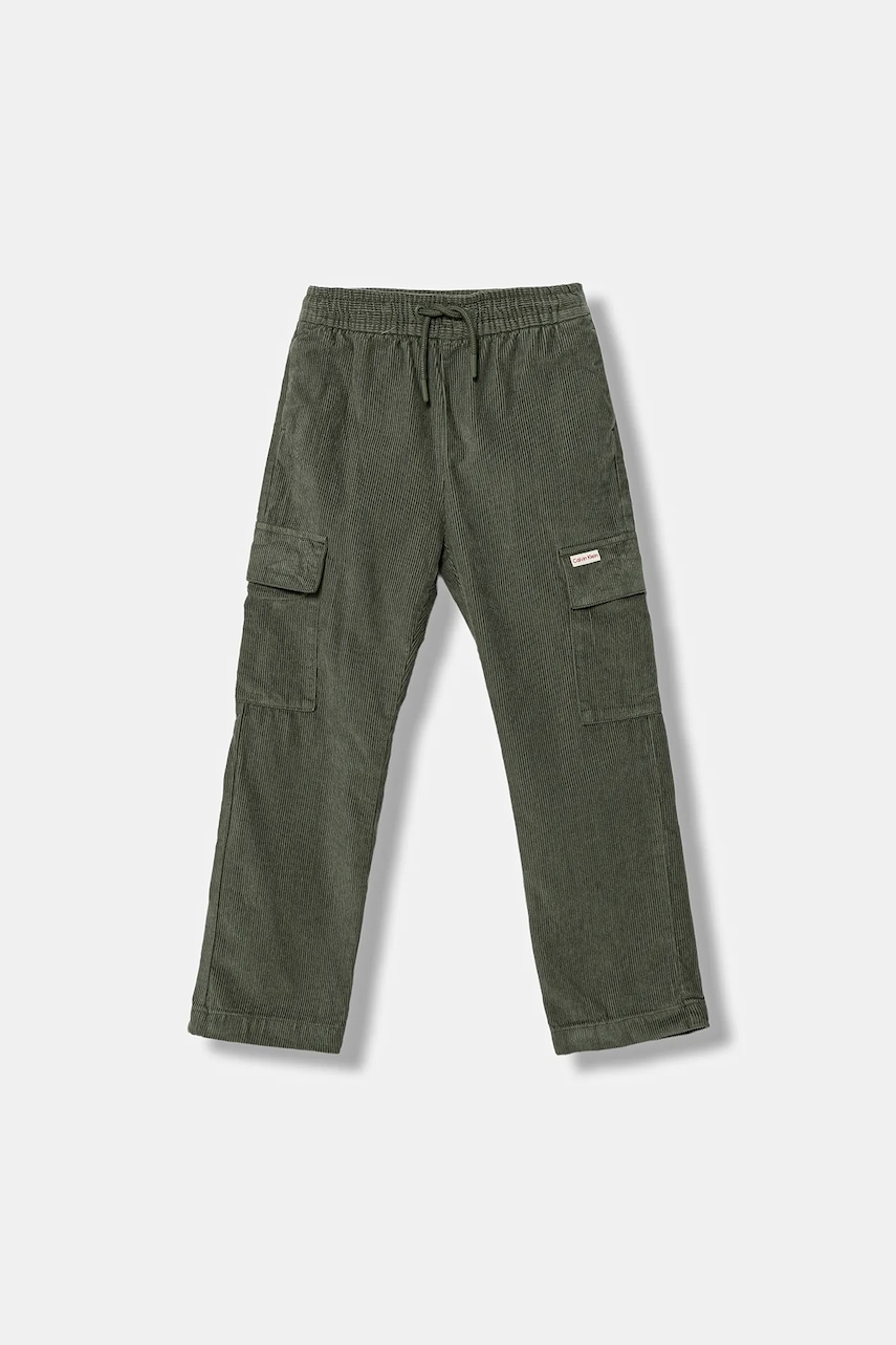 Levně Dětské manšestrové kalhoty Calvin Klein Jeans zelená barva, IB0IB02554