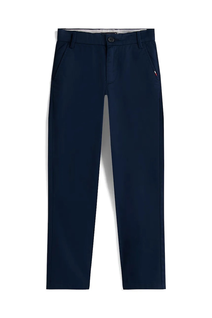 Детские брюки с хлопком Tommy Hilfiger цвет синий однотонные KB0KB09638 Детские брюки с хлопком Tommy Hilfiger цвет синий однотонные KB0KB09638